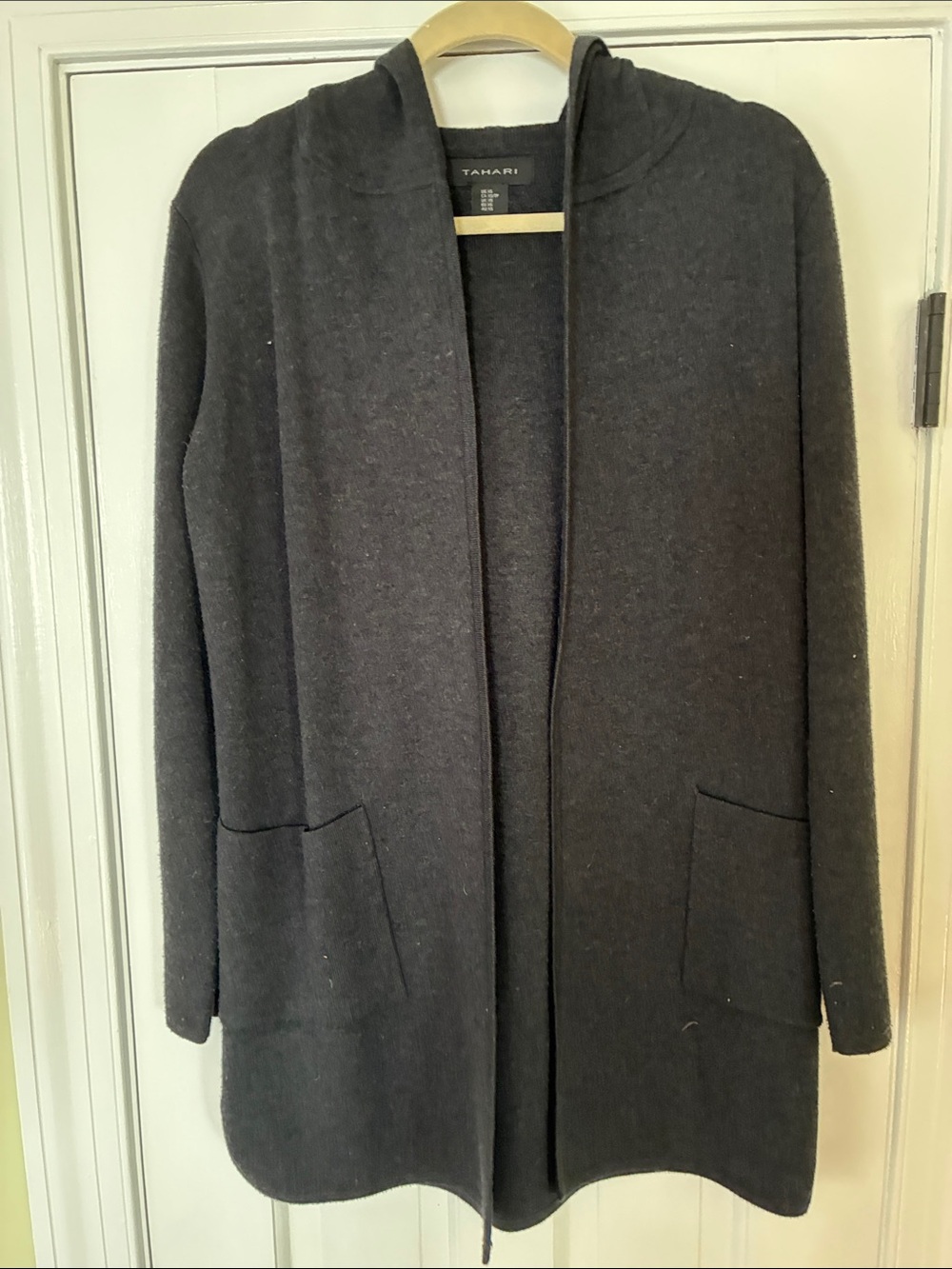Tahari Dark Charcoal Hooded Open-Front Coatigan